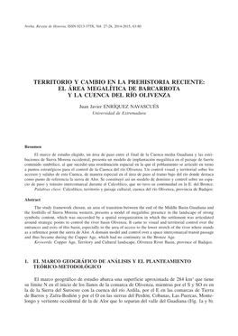 Territorio Y Cambio En La Prehistoria Reciente: El Área Megalítica De Barcarrota Y La Cuenca Del Río Olivenza