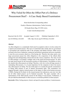 Why Failed So Often the Offset Part of a Defence Procurement Deal? – a Case Study Based Examination