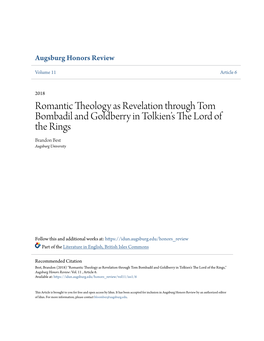 Romantic Theology As Revelation Through Tom Bombadil and Goldberry in Tolkien’S the Lord of the Rings Brandon Best Augsburg University