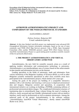 Astroweb Astroinformatics Project and Comparison of the Web-Gis Protocol Standards