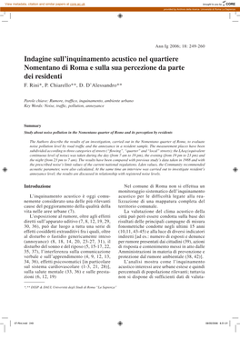 Indagine Sull'inquinamento Acustico Nel Quartiere Nomentano Di Roma E