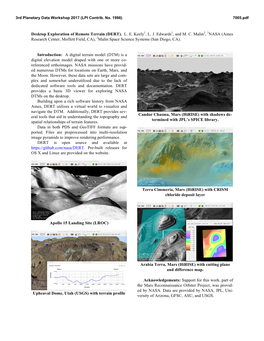 Desktop Exploration of Remote Terrain (DERT). L. E. Keely1, L. J. Edwards1, and M