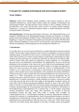 Concepts for Coupling Hydrological and Meteorological Models