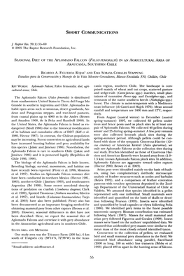 Seasonal Diet of the Aplomado Falcon &Lpar;<I>Falco Femoralis</I>&Rpar