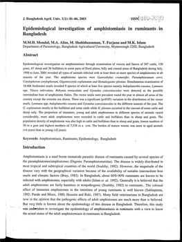 Issnkj Lulal Epidemiological Investigation of Amphistomiasis in Ruminants in Bangladesh