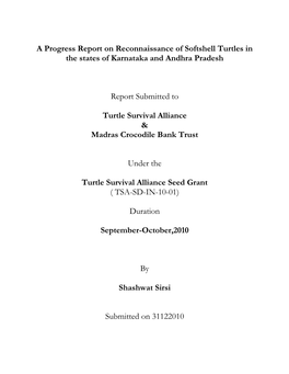 A Progress Report on Reconnaissance of Softshell Turtles in the States of Karnataka and Andhra Pradesh