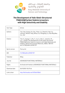 The Development of Yolk–Shell‐Structured Pd&Zno@Carbon