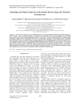 Assemblage Structure of an Eastern Texas Aquatic Turtle Community