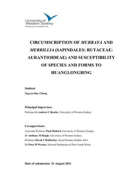 Circumscription of Murraya and Merrillia (Sapindales: Rutaceae: Aurantioideae) and Susceptibility of Species and Forms to Huanglongbing