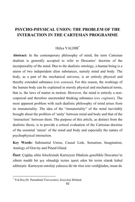 Psycho-Physical Union: the Problem of the Interaction in the Cartesian Programme