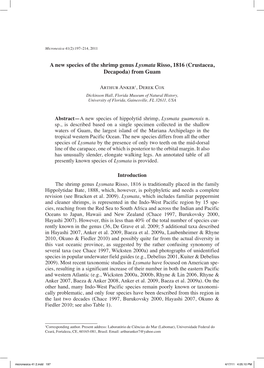 A New Species of the Shrimp Genus Lysmata Risso, 1816 (Crustacea, Decapoda) from Guam