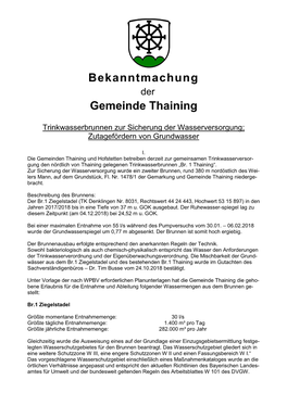 Bekanntmachung Der Gemeinde Thaining