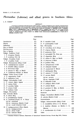 Plectranthus (Labiatae) and Allied Genera in Southern Africa