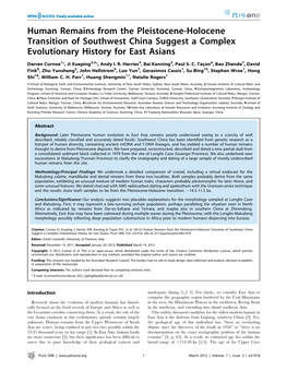 Human Remains from the Pleistocene-Holocene Transition of Southwest China Suggest a Complex Evolutionary History for East Asians