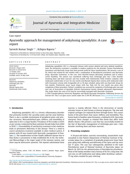 Ayurvedic Approach for Management of Ankylosing Spondylitis: a Case Report