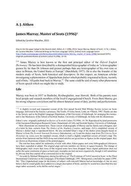 A. J. Aitken James Murray, Master of Scots (1996)1