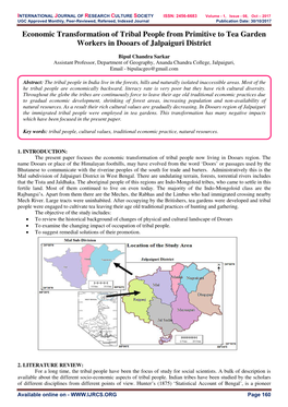 Economic Transformation of Tribal People from Primitive to Tea Garden Workers in Dooars of Jalpaiguri District