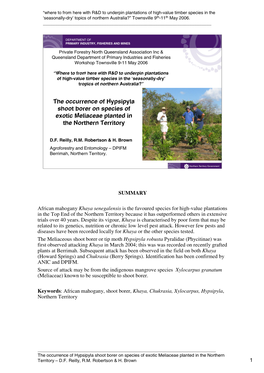 The Occurrence of Hypsipyla Shoot Borer on Species of Exotic Meliaceae Planted in the Northern Territory