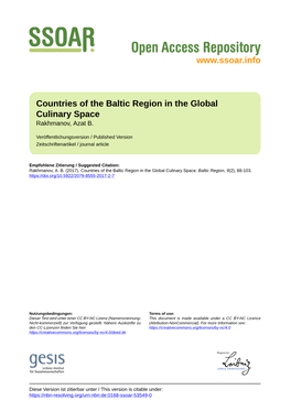 Countries of the Baltic Region in the Global Culinary Space Rakhmanov, Azat B