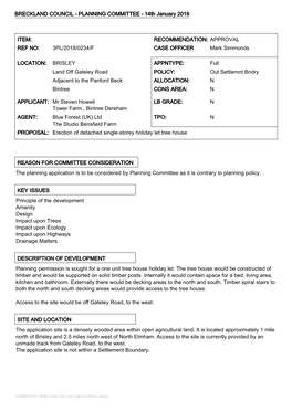 BRISLEY APPNTYPE: Full Land Off Gateley Road POLICY: out Settlemnt Bndry Adjacent to the Panford Beck ALLOCATION: N Bintree CONS AREA: N