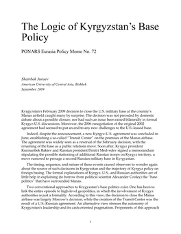 The Logic of Kyrgyzstan's Base Policy