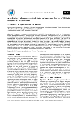 A Preliminary Pharmacognostical Study on Leaves and Flowers of Michelia Champaca L