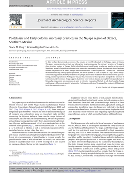 Postclassic and Early Colonial Mortuary Practices in the Nejapa Region of Oaxaca, Southern Mexico