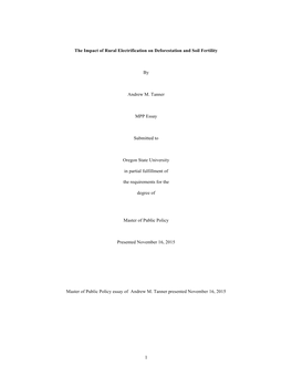 1 the Impact of Rural Electrification on Deforestation and Soil Fertility By