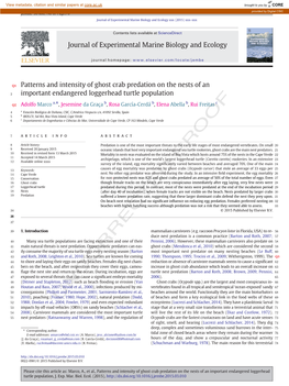 Patterns and Intensity of Ghost Crab Predation on the Nests of an 2 Important Endangered Loggerhead Turtle Population