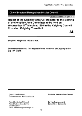 Report of the Keighley Area Co-Ordinator to the Meeting of The