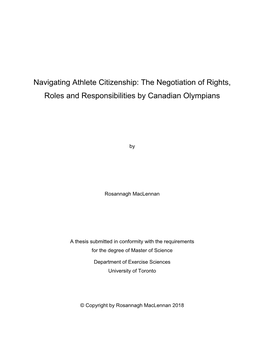 Navigating Athlete Citizenship: the Negotiation of Rights, Roles and Responsibilities by Canadian Olympians
