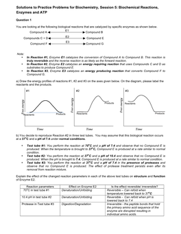 Practice Problems for Biochemistry, Session 5: Biochemical Reactions, Enzymes and ATP