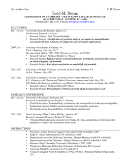 Todd M. Doran DEPARTMENT of CHEMISTRY · the SCRIPPS RESEARCH INSTITUTE 130 SCRIPPS WAY · JUPITER, FL, 33458 PHONE (561) 228-3480· E-MAIL TDORAN@SCRIPPS.EDU