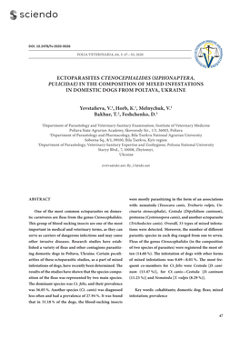 Ectoparasites Ctenocephalides (Siphonaptera, Pulicidae) in the Composition of Mixed Infestations in Domestic Dogs from Poltava, Ukraine