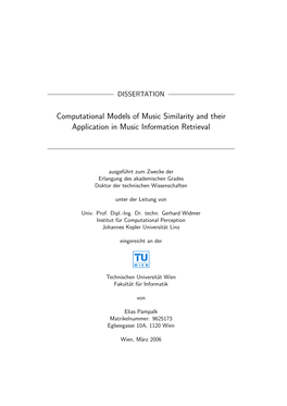 Computational Models of Music Similarity and Their Applications In
