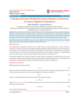 A Simple Iterative Method for Exact Solution of Systems of Linear Algebraic Equations Albert Iskhakov1, Sergey Skovpen2