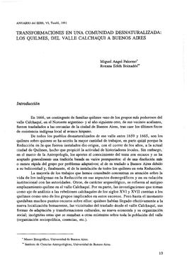 Transformaciones En Una Comunidad Desnaturalizada: Los Quilmes, Del Valle Calchaquí a Buenos Aires