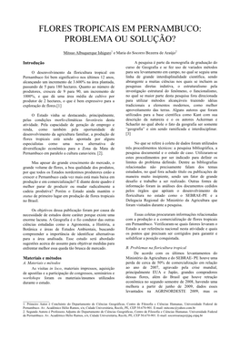 Flores Tropicais Em Pernambuco: Problema Ou Solução?