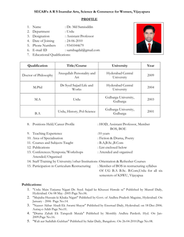 Dr. Md Samiuddin 2. Department : Urdu 3