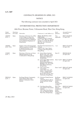 G.N. 3287 CONTRACTS AWARDED in APRIL 2021 NOTICE the Following Contracts Were Awarded in April 2021