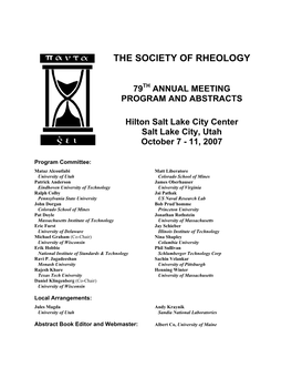 The Society of Rheology 79Th Annual Meeting (October 2007) Program and Abstracts