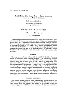 Food Habits of the House Sparrow Passer Domesticus Indicus in an Arid Environment