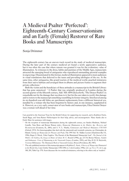 A Medieval Psalter ‘Perfected’: Eighteenth-Century Conservationism and an Early (Female) Restorer of Rare Books and Manuscripts