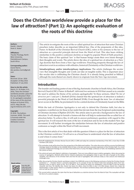 Does the Christian Worldview Provide a Place for the Law of Attraction? (Part 1): an Apologetic Evaluation of the Roots of This Doctrine