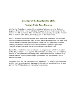 Overview of the Key Benefits of the Foreign-Trade Zone Program