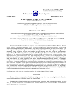 Meat Yield of the Deep-Sea Crab, Chaceon Affinis, from an Exploratory Fishery Off Madeira Island (Portugal - Eastern Central Atlantic)