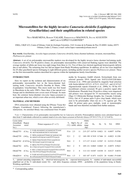 Microsatellites for the Highly Invasive Cameraria Ohridella (Lepidoptera: Gracillariidae) and Their Amplification in Related Species