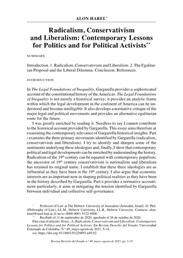 Radicalism, Conservativism and Liberalism: Contemporary Lessons for Politics and for Political Activists**