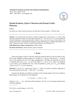 Wreath Products, Sylow's Theorem and Fermat's Little Theorem