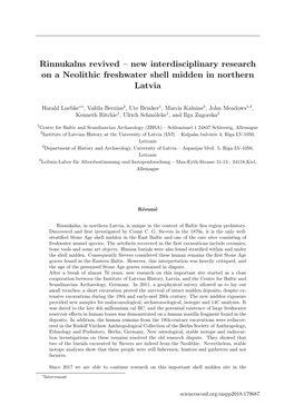New Interdisciplinary Research on a Neolithic Freshwater Shell Midden in Northern Latvia